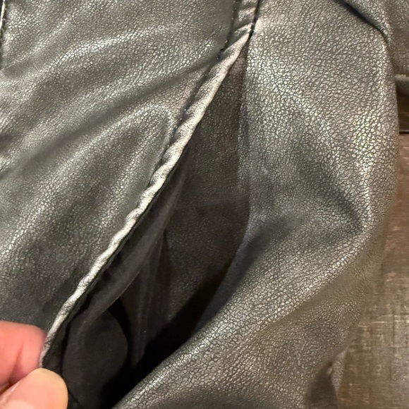 Zara Worn Effect Faux Leather Cropped Biker Moto Jacket Gray S - Picture 12 of 15